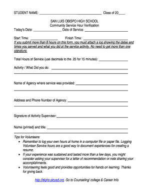 Community Service Hour Verification Form