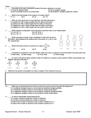 Regents Review - Atomic Structure Quiz