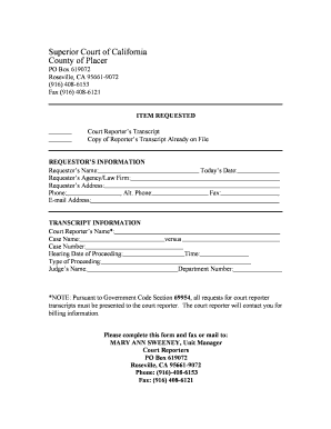 California Court Reporter's Transcript Request Form