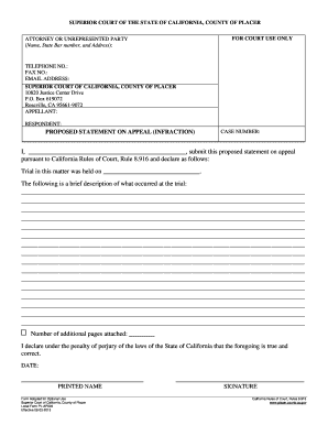 California Proposed Statement on Appeal (Infraction)