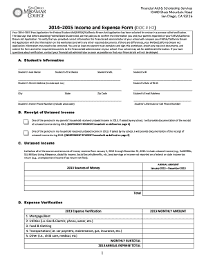 2014–2015 Income and Expense Form