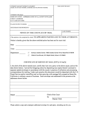 California Notice of Time and Place of Trial