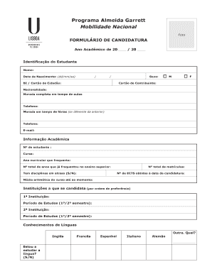Formulário de Candidatura Programa Almeida Garrett