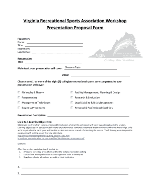 Oral presentation marking sheet - Virginia Recreational Sports Association Workshop - recreation gmu