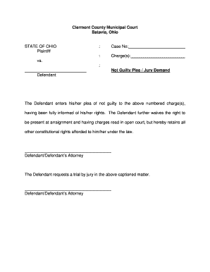 Ohio Not Guilty Plea and Jury Demand Form