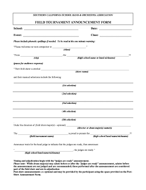 Southern California School Band Field Tournament Announcement Form