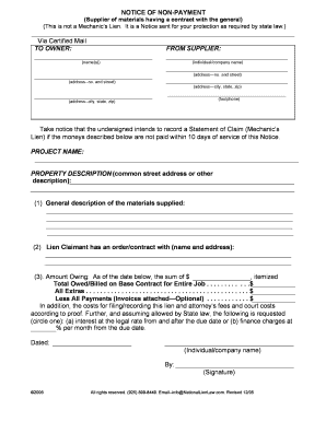 NOTICE OF NON-PAYMENT Supplier of materials having a