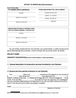 Notice to Owner by Subcontractor