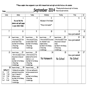 First Grade Homework Assignment Sheet