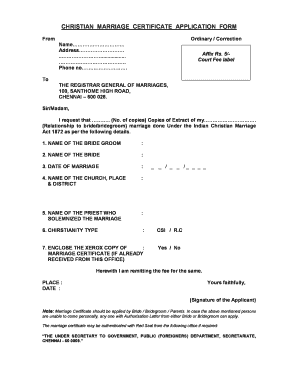Christian Marriage Certificate Application Form