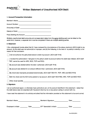 Written Statement of Unauthorized ACH Debit