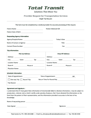 Provider Request for Transportation Services