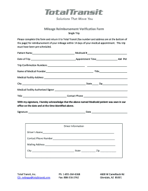 Mileage Reimbursement Verification Form