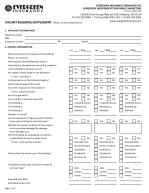 Vacant Building Supplement Form