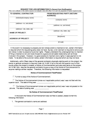 Request for Lien Information