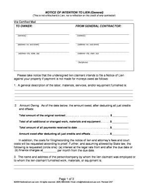 Notice of Intention to Lien