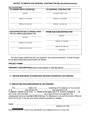 Notice to Owner and General Contractor by Sub-Subcontractor