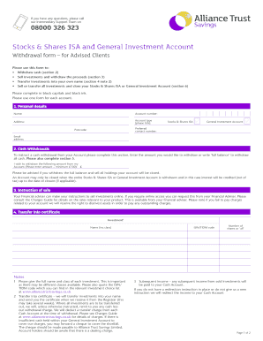 Stocks & Shares ISA Withdrawal Form