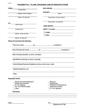 Transmittal for Plans, Drawings, and Specifications