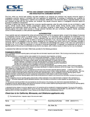 Notice and Consent for Consumer Reports