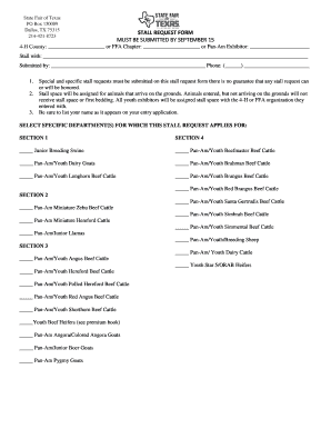State Fair of Texas Stall Request Form