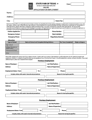 State Fair of Texas Employment Application