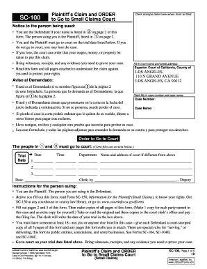 California Small Claims Court Plaintiff's Claim Form