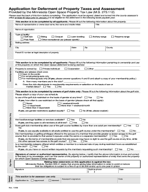Application for Deferment of Property Taxes and Assessment