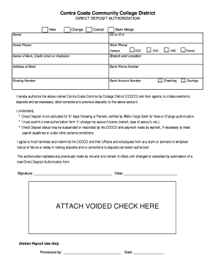 Contra Costa Community College District Direct Deposit Authorization