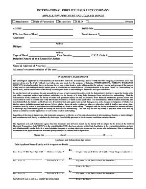 Application for Court and Judicial Bonds