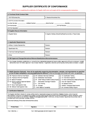 Supplier Certificate of Conformance