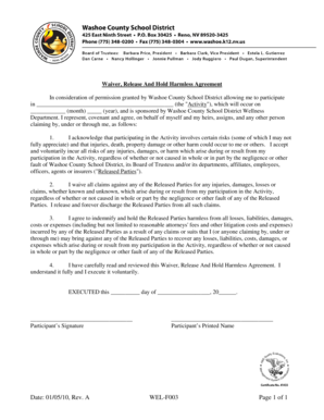 Waiver Release And Hold Harmless Agreement