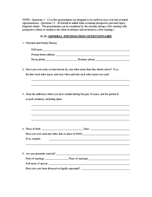 General Information Questionnaire for Legal Clients