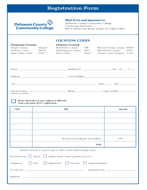 Delaware County Community College Registration Form