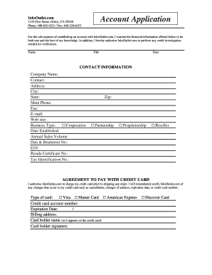InksOutlet.com Account Application