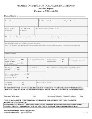 Nevada Notice of Injury or Occupational Disease