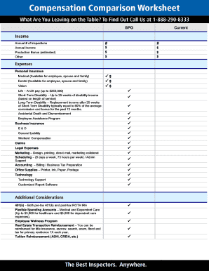 Compensation Comparison Worksheet Inspection Recruiting BPG Contact BPG today for more information on becoming a home inspector