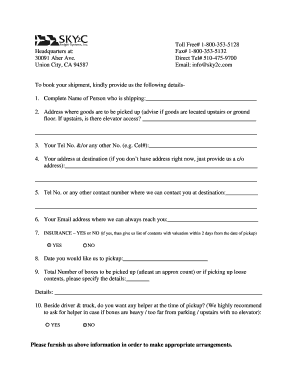 Shipping Pickup Form