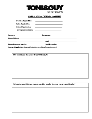 Hairdressing Employment Application
