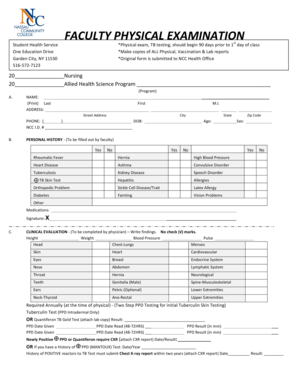 Faculty Physical Examination Form