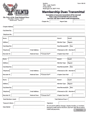 Membership Dues Transmittal Form 100-10