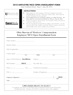 Ohio Employer/MCO Open Enrollment Form