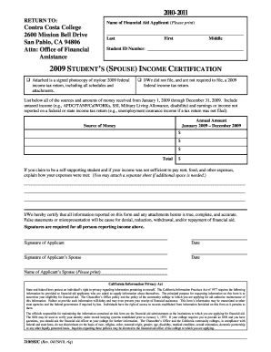 2009 Student Income Certification