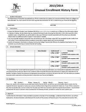 Unusual Enrollment History Form