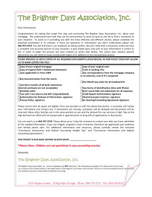 Foreclosure Intervention and Default Counseling Intake Packet