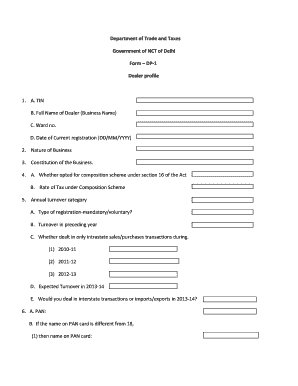 Delhi Dealer Profile Form DP-1