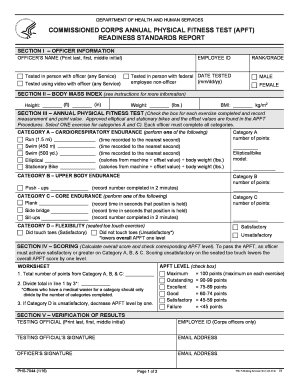 USPHS Commissioned Corps Annual Physical Fitness Test Form