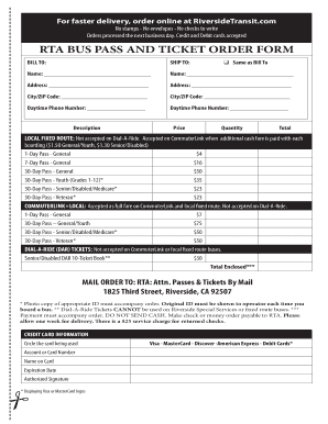 RTA Bus Pass and Ticket Order Form