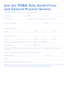 OSBA Solo Small Firms Membership Application