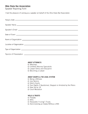Ohio State Bar Association Speaker Reporting Form